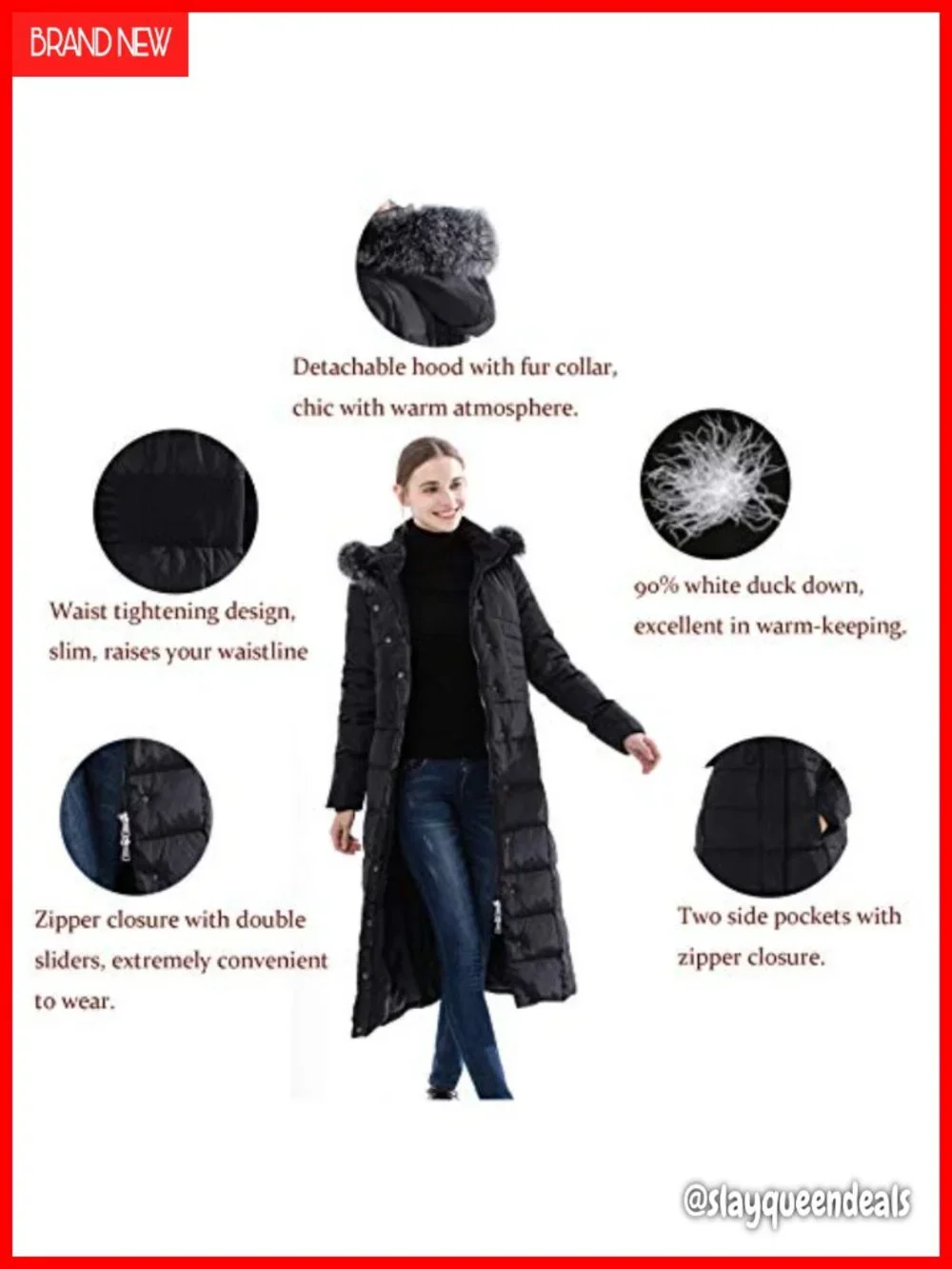 Thickened Hooded Long Down Jacket Maxi Puffer Coat with Fur Collar